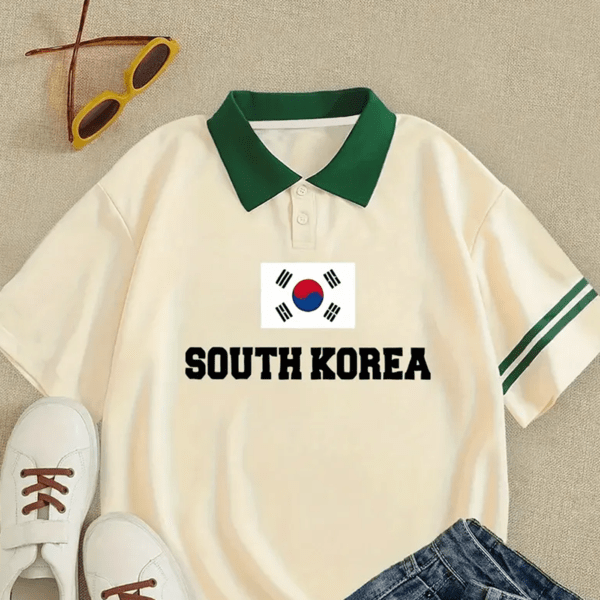Letter Print Loose Polo Shirt