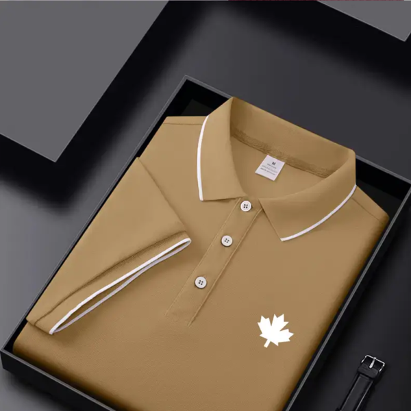 Men'S Premium Casual Polo Shirt F1212-656, Summer Collared Top with Maple Leaf Print, Short Sleeve T-Shirt