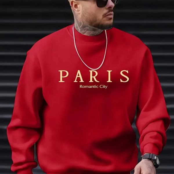 Men's Casual Paris Print Crew Neck Sweatshirt
