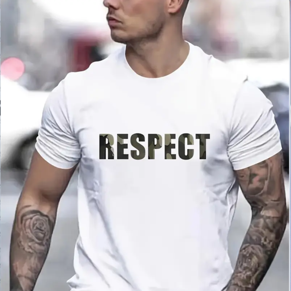 Men'S Stylish Casual RESPECT Print Short-Sleeve T-Shirt