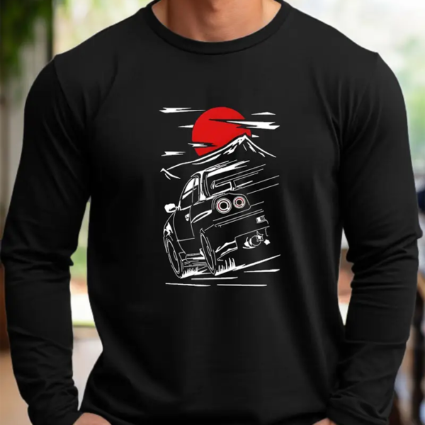 🚗👕 Men's Pinwheel Car Print Long Sleeve Tee: Nostalgic Style, Everyday Comfort! 👕✨