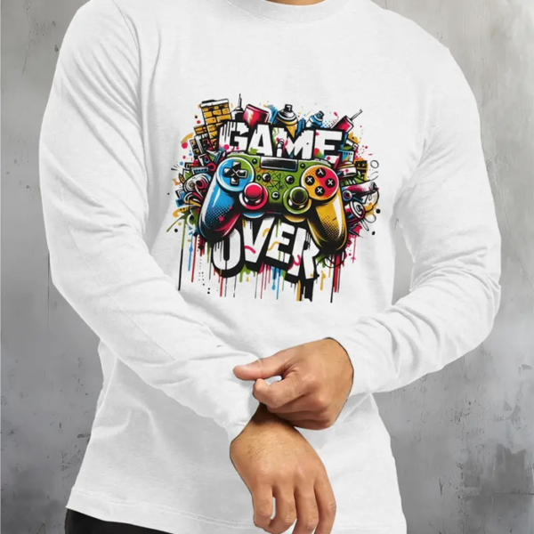 🎮👕 Men's Game Controller Print Long Sleeve Tee: Level Up Your Comfort & Style! 👕🌙