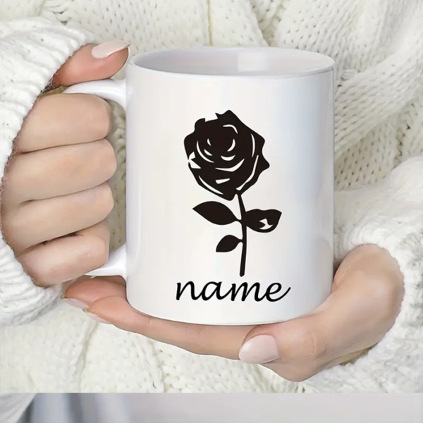 A Customized Mug with a Personalized Name And Rose Pattern, Made of Ceramic