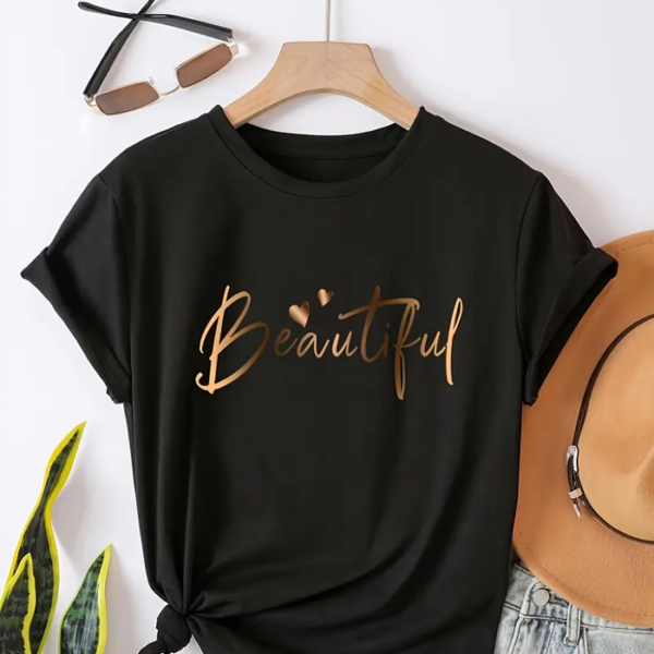 Women'S Letter Heart Print Pattern Stylish Sports Casual t shirt