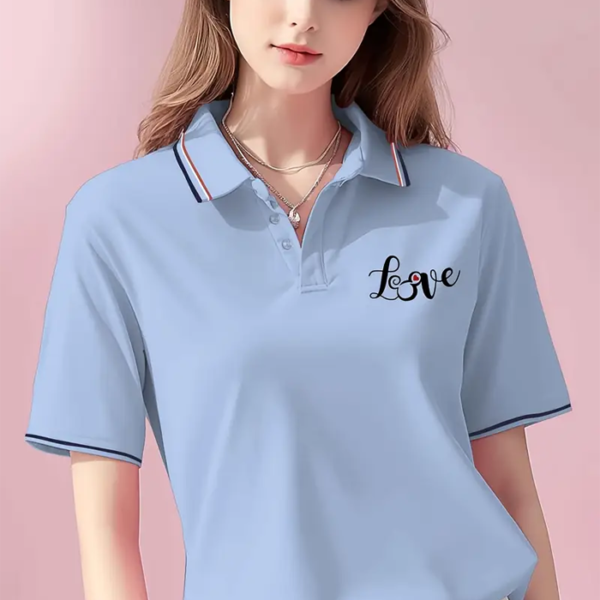 Women's LOVE Mouse Head Pattern Letter Print Casual Short Sleeve Shirt