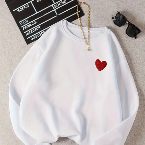 Women'S Casual Crew Neck Sweatshirt with Heart Print