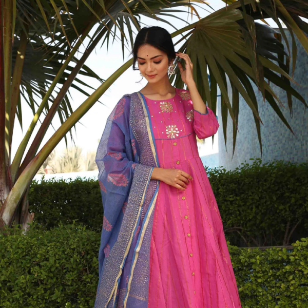 🌟 Vibrant Magenta Cotton Anarkali Suit with Dupatta Tailor Junction Effortless Ethnic Elegance for Women 🌟